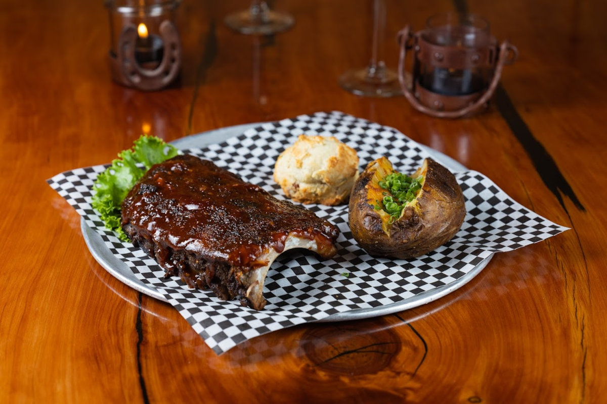 Grilled meat and baked potato